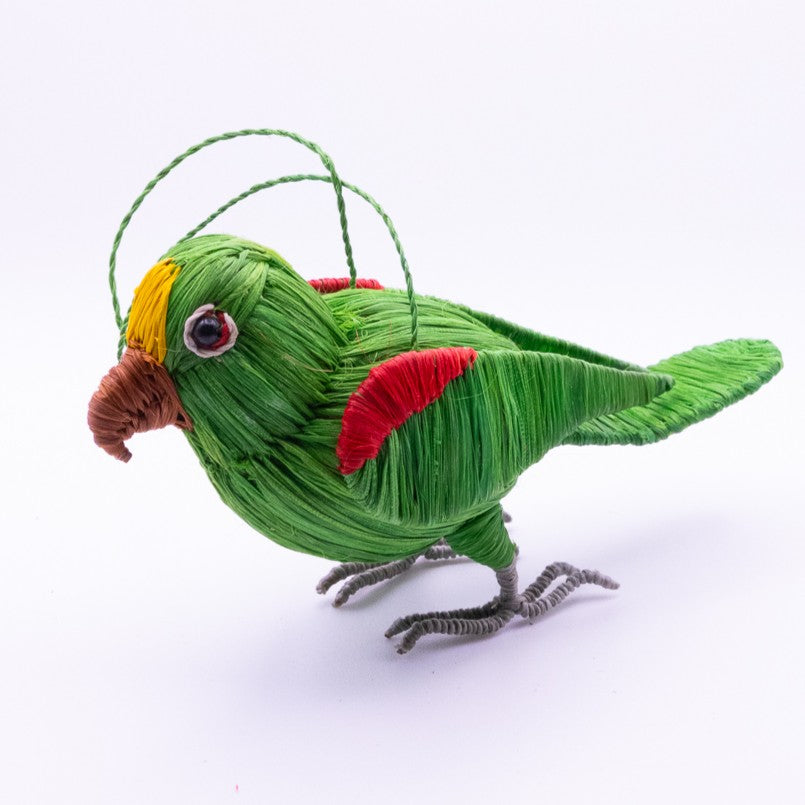 YELLOW CROWNED PARROT BIRD FAIR-TRADE CHRISTMAS TREE ORNAMENT - WOVEN BY PERUVIAN AMAZON ARTISAN - Amazon Ecology