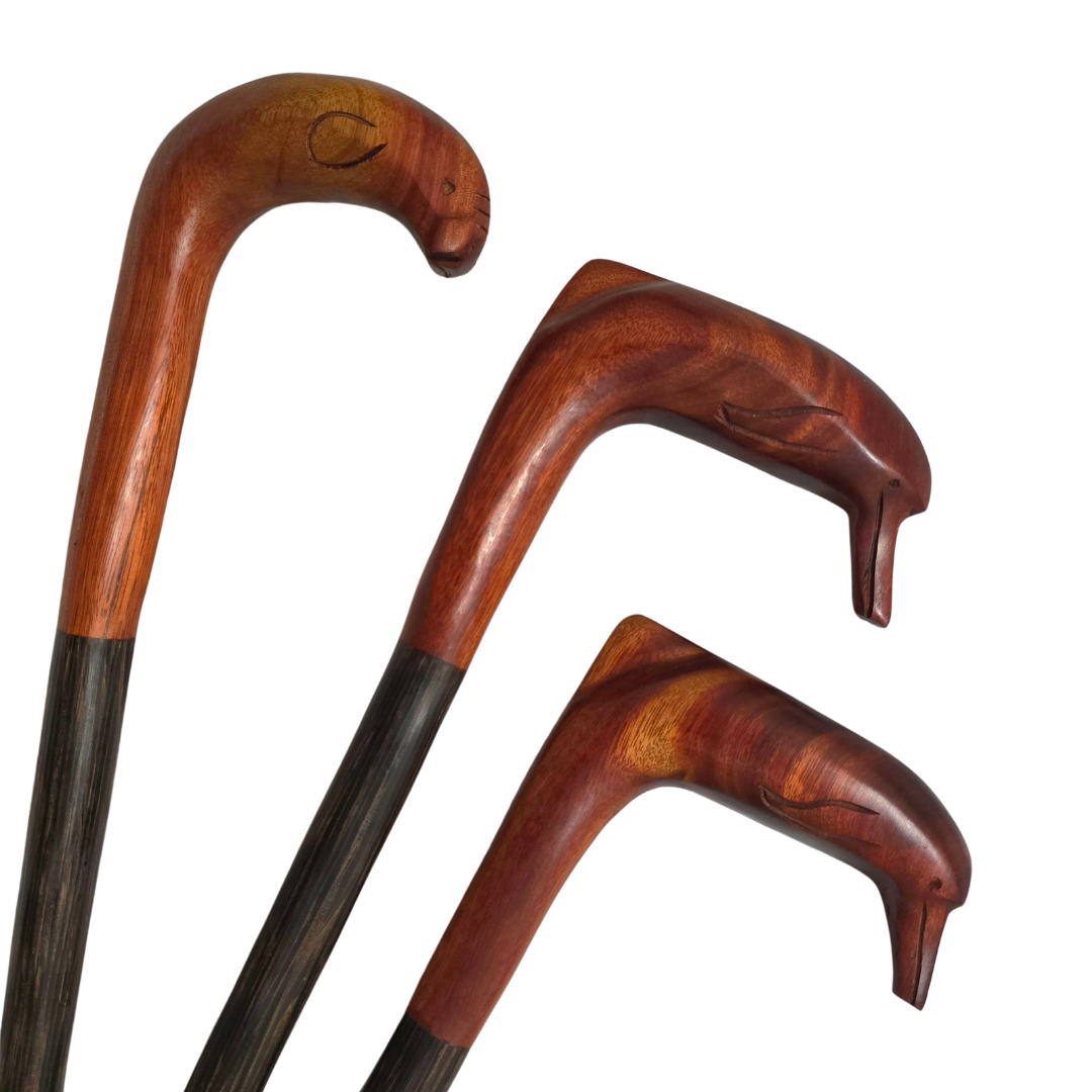Palo sangre animal dolphin and manatee walking sticks - hand made by Peruvian Amazon artisan