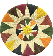 Yellow sun center and double earth-tone chevron ray Fair Trade Basket - Handmade by Peruvian Amazon artisan - Amazon Ecology
