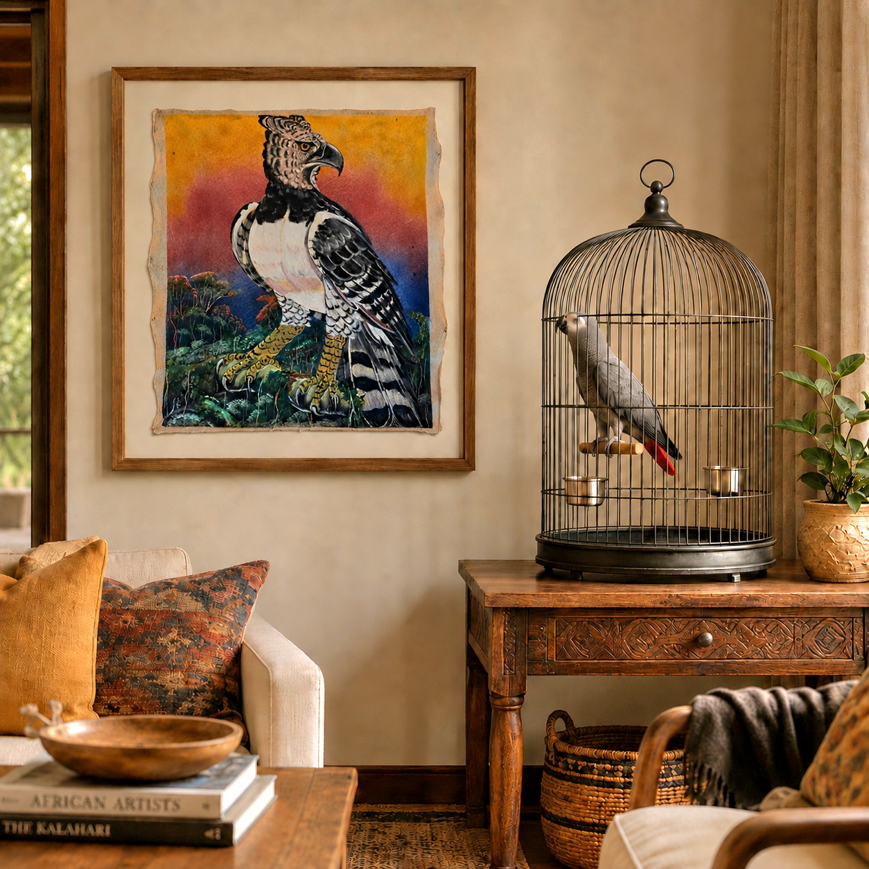 Harpy eagle painting on llanchama tree bark canvas by indigenous Huitoto artisans from the Peruvian Amazon (Copy) (Copy)