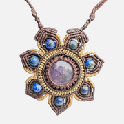 Amethyst crystal macrame flower necklace from the Peruvian Amazon - Amazon Ecology