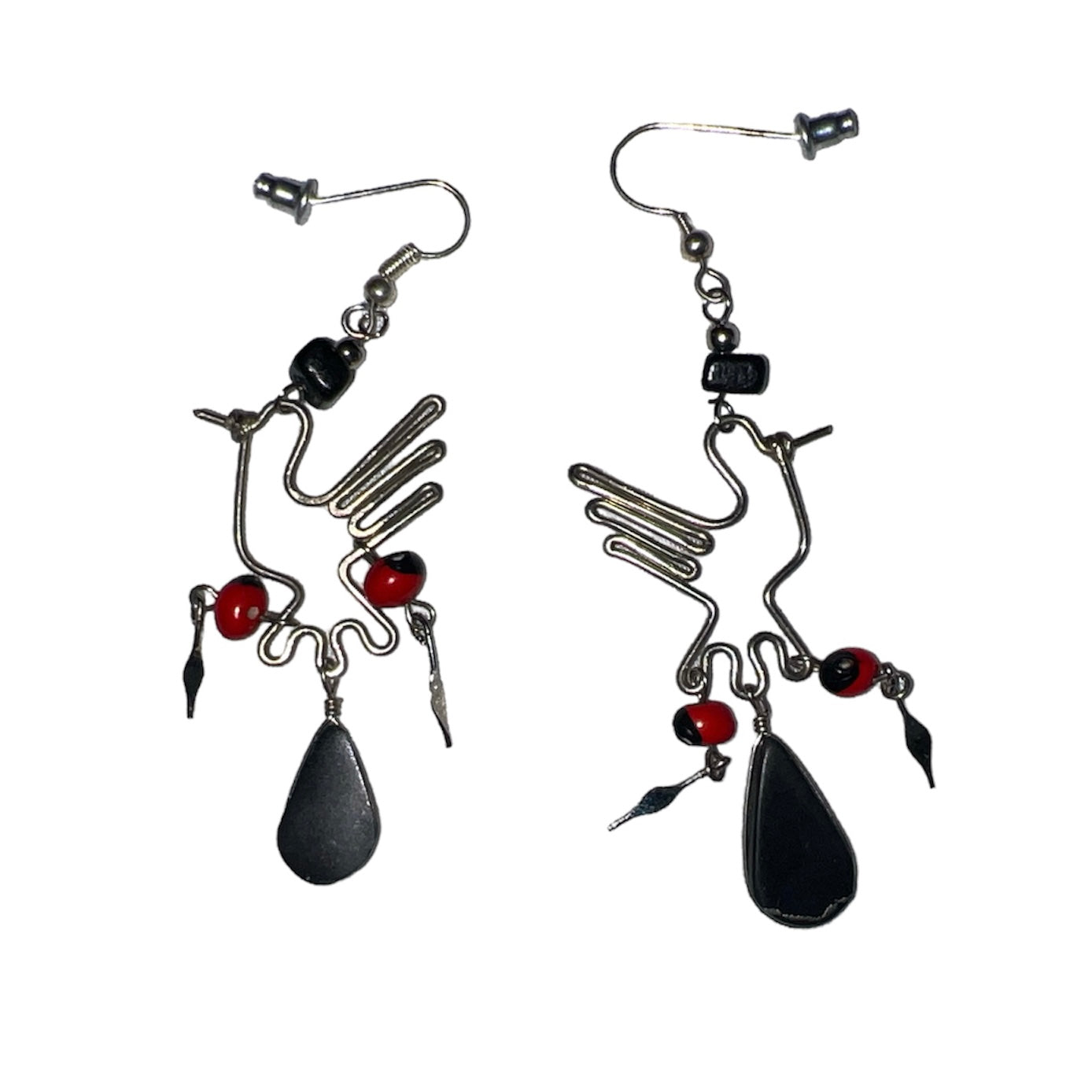 Bird Shaped Wire Earrings with Black Onyx - Made by Peruvian Amazon Artisan