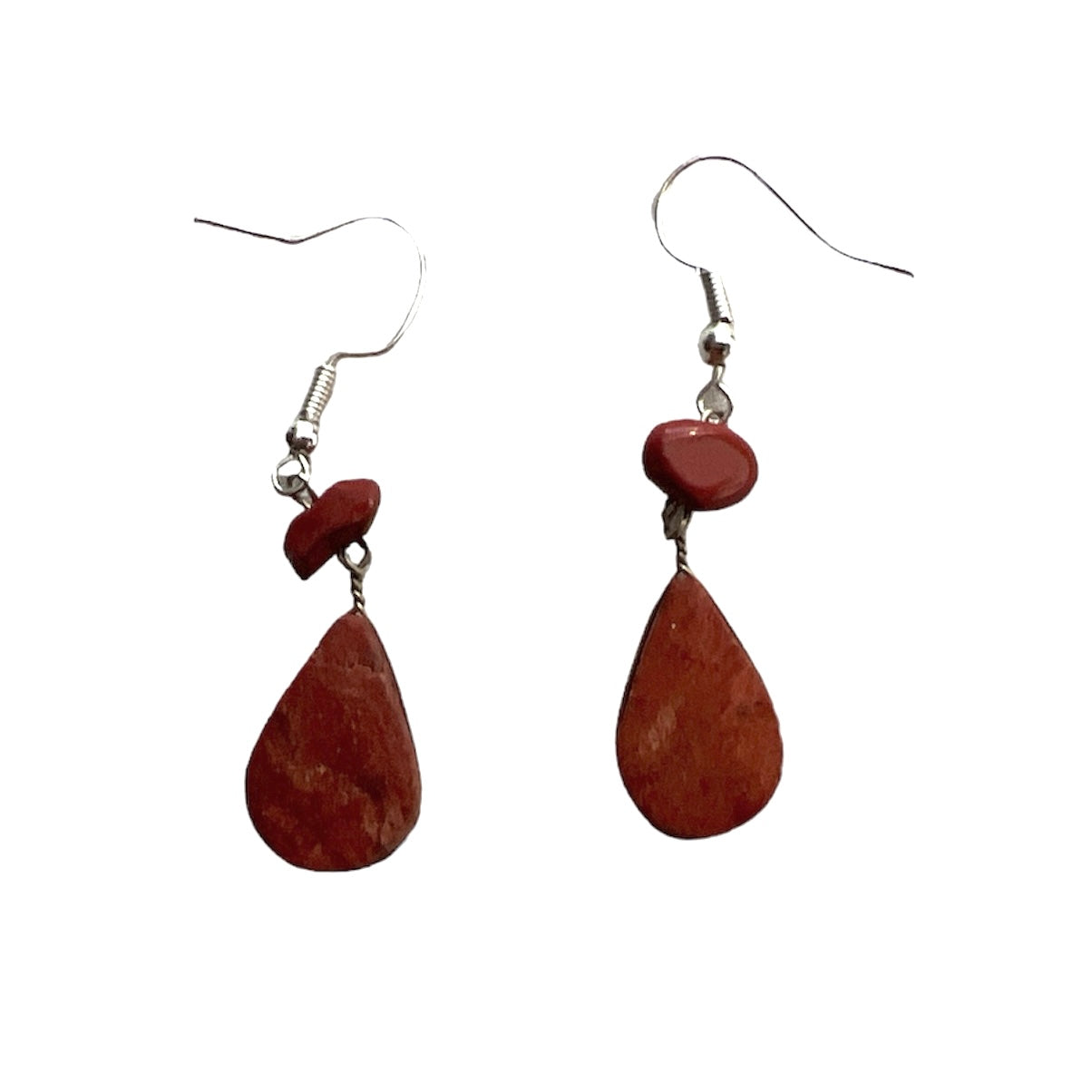 Teardrop Shaped Red Jasper Earrings - Made by Peruvian Amazon Artisan