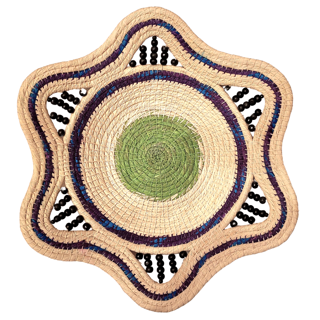 Blueberry and lime color chambira basket - made by artisan from the Peruvian Amazon