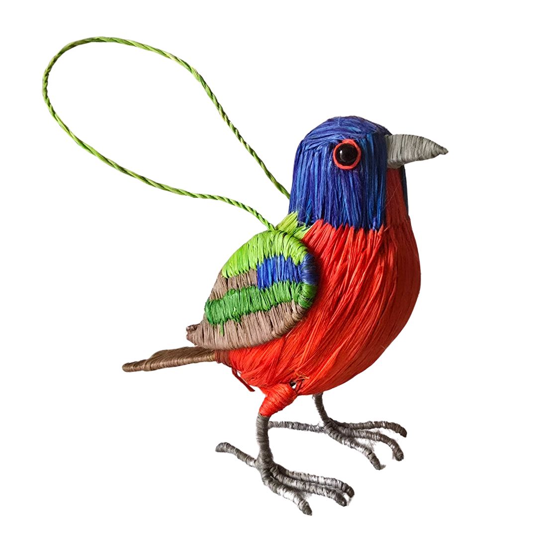 PAINTED BUNTING BIRD - FAIR TRADE CHRISTMAS TREE ORNAMENT - WOVEN BY PERUVIAN AMAZON ARTISAN