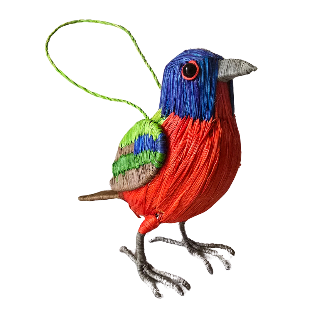 PAINTED BUNTING BIRD - FAIR TRADE CHRISTMAS TREE ORNAMENT - WOVEN BY PERUVIAN AMAZON ARTISAN