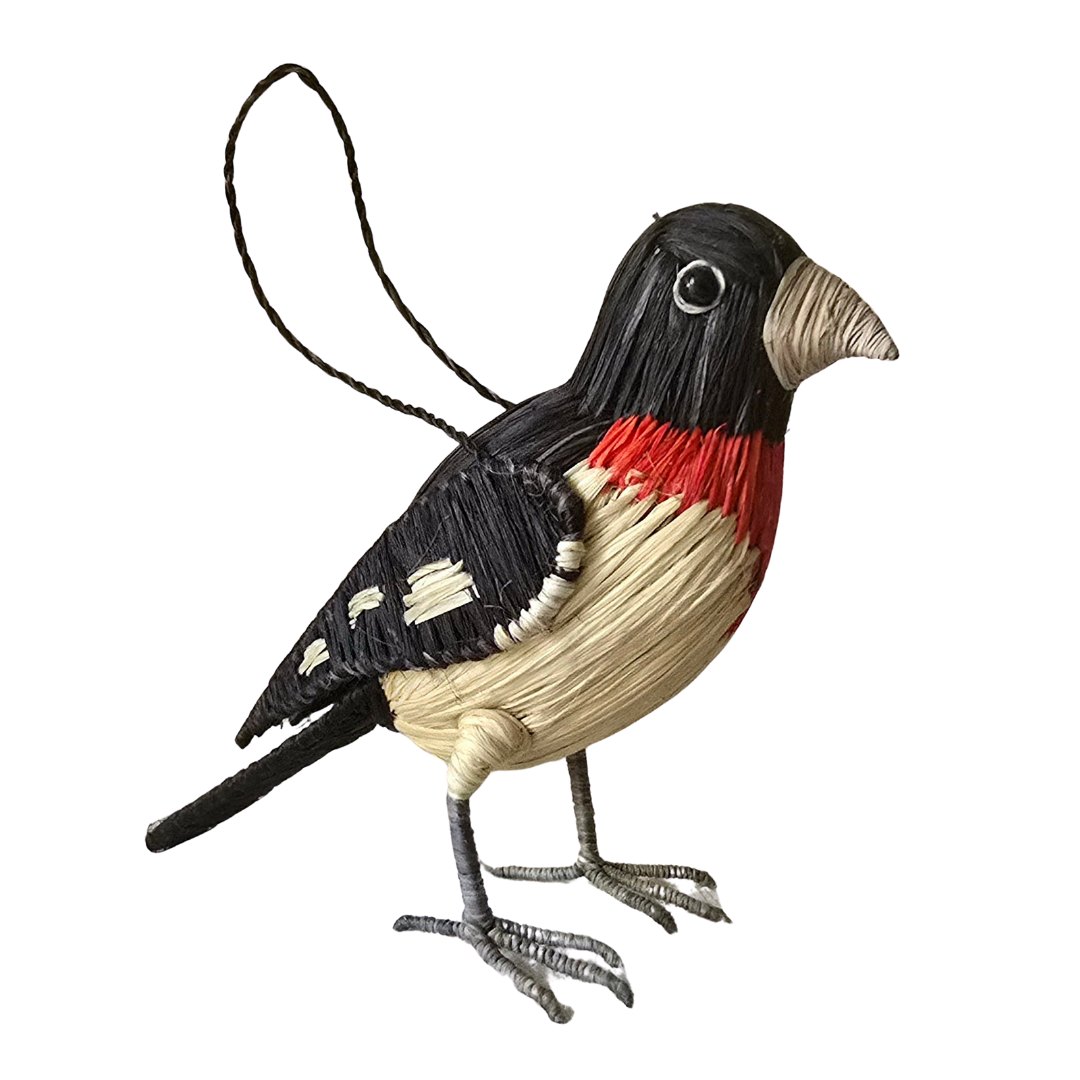 ROSE-BREASTED GROSBEAK BIRD - FAIR TRADE CHRISTMAS TREE ORNAMENT - WOVEN BY PERUVIAN AMAZON ARTISAN