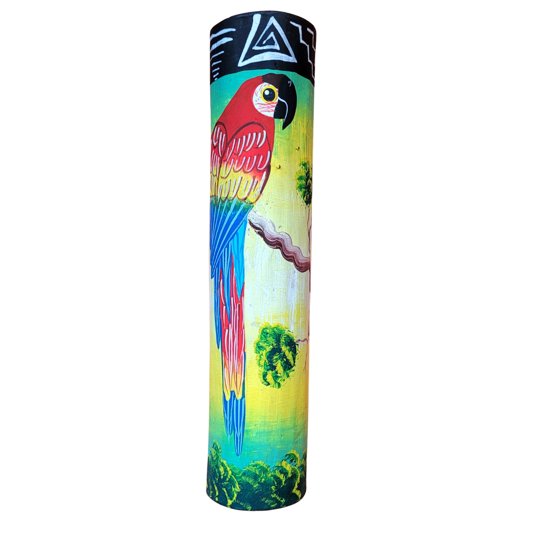 Rainsticks with wildlife and native designs from the Peruvian Amazon