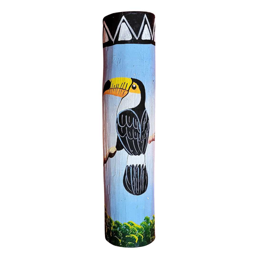 Rainsticks with wildlife and native designs from the Peruvian Amazon