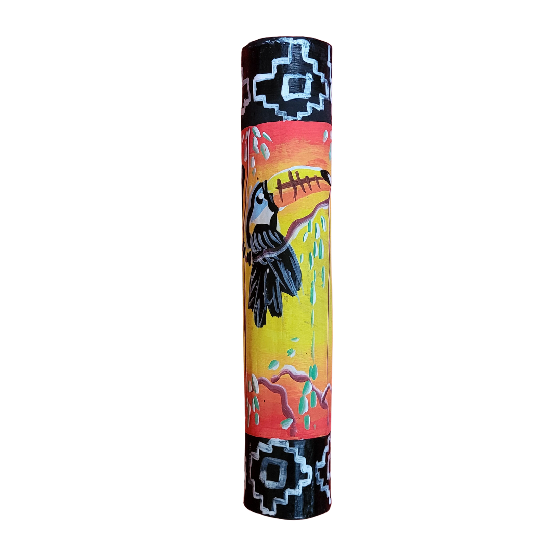 Rainsticks with wildlife and native designs from the Peruvian Amazon