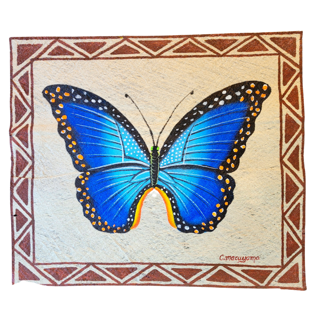 Kukama butterfly painting on llanchama tree bark canvas