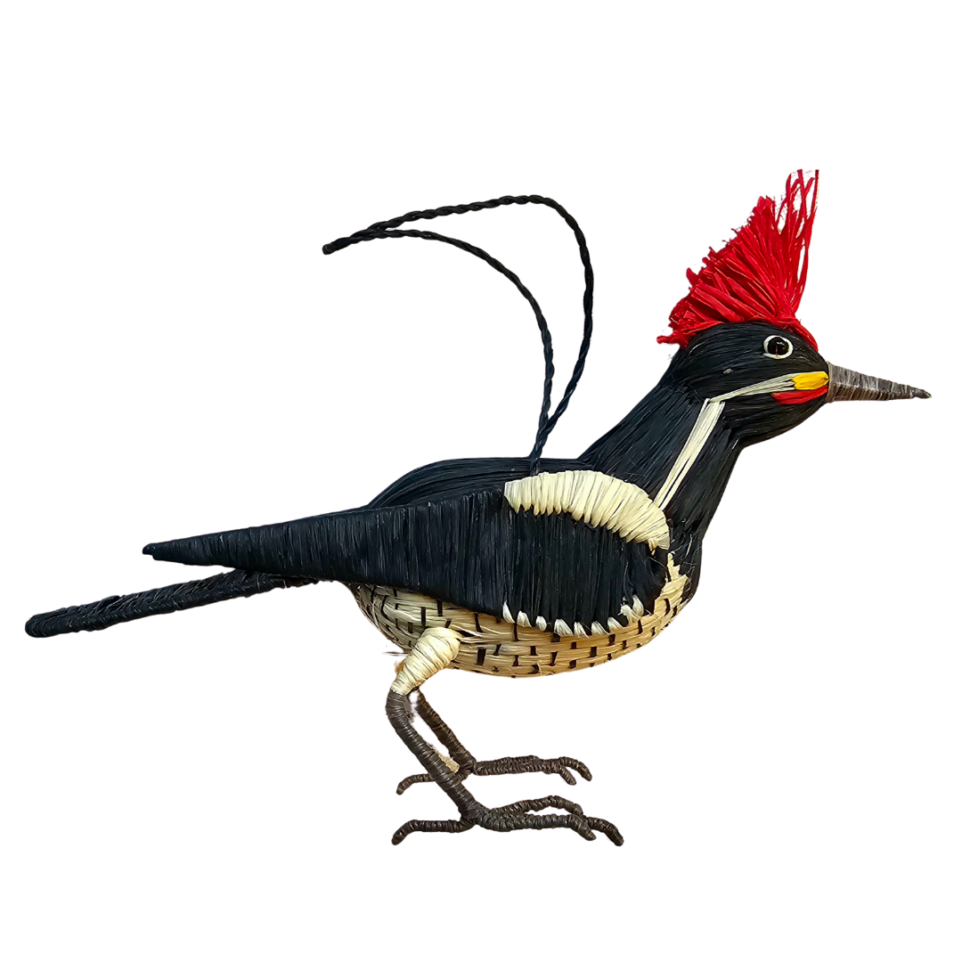 PILEATED WOODPECKER BIRD WOVEN ORNAMENT - HANDMADE BY PERUVIAN AMAZON ARTISAN - Amazon Ecology