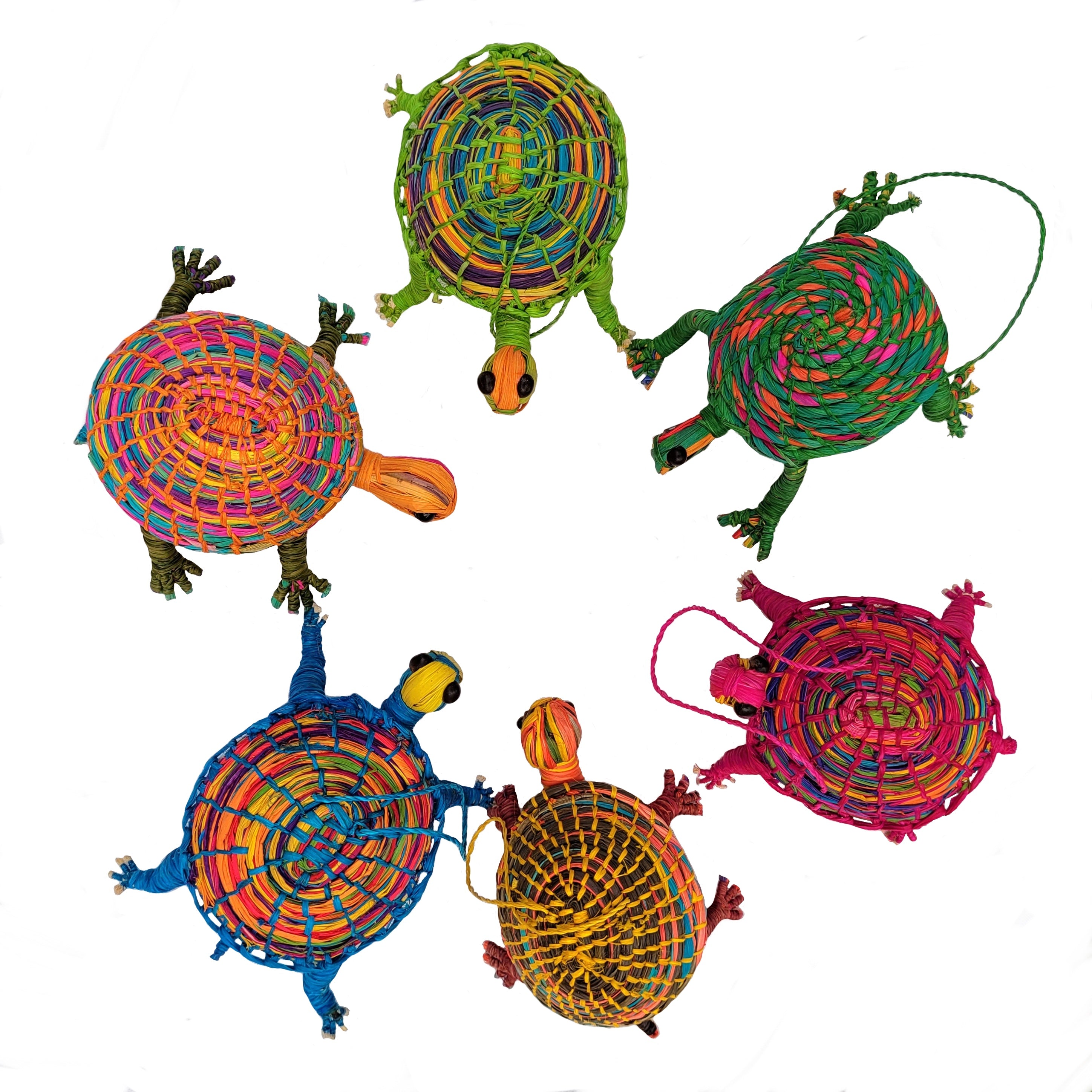 Colorful woven chambira turtles