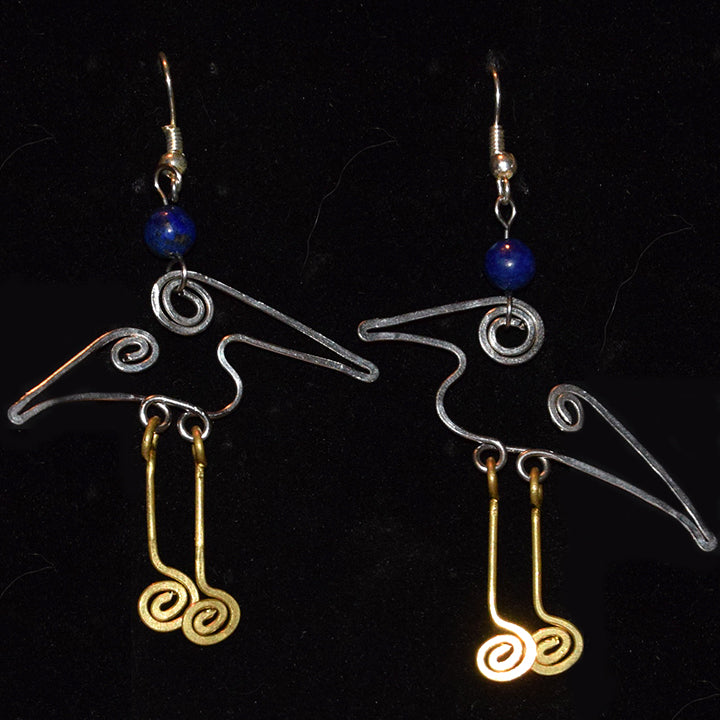 Silver and Bronze Egret Earrings