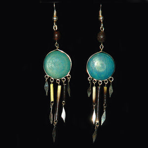 Tagua Palm Nut Disk Earrings with Quill Dangles