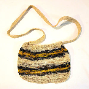 Natural Earth Tone crochet chambira palm fiber striped Shoulder Bag made in the Peruvian Amazon