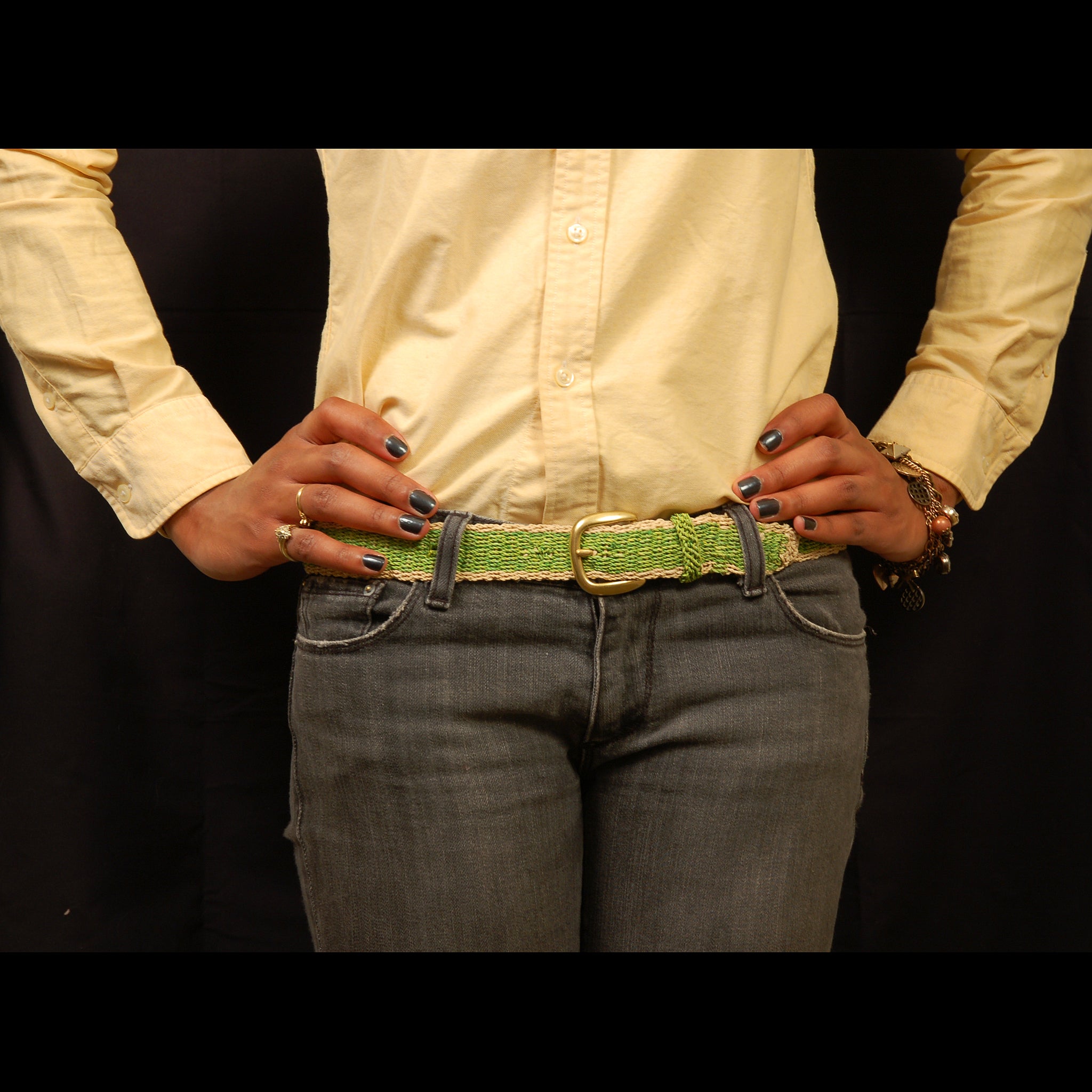 FAIR -TRADE HAND-MADE BELT - GREEN TREE PIT VIPER - LORO MACHACO PATTERN- WOVEN BY PERUVIAN AMAZON ARTISAN