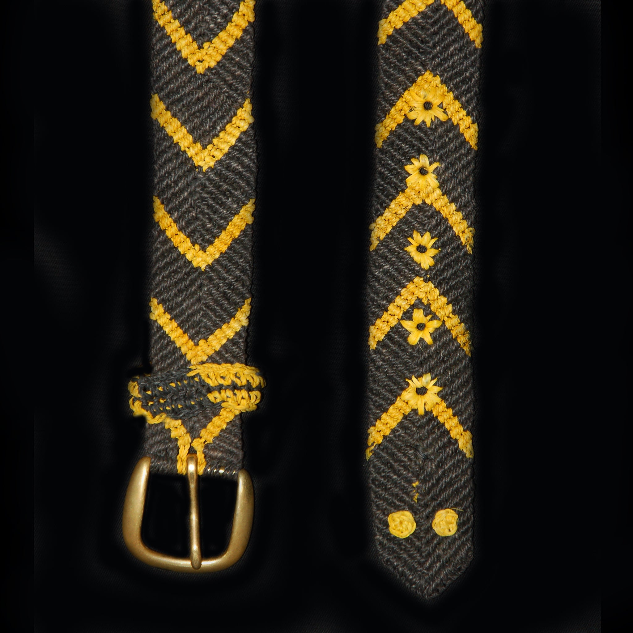 FAIR -TRADE HAND-MADE BELT - BLACK AND YELLOW CHEVRON PATTERN - WOVEN BY PERUVIAN AMAZON ARTISAN