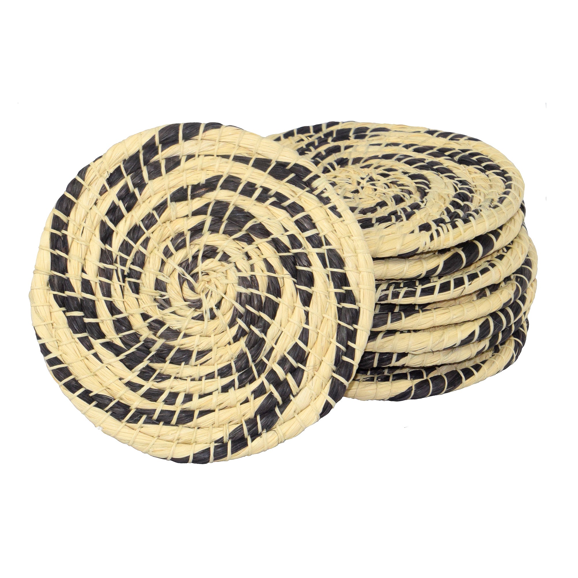 Chambira woven coasters with colored swirl- handmade by Peruvian artisans