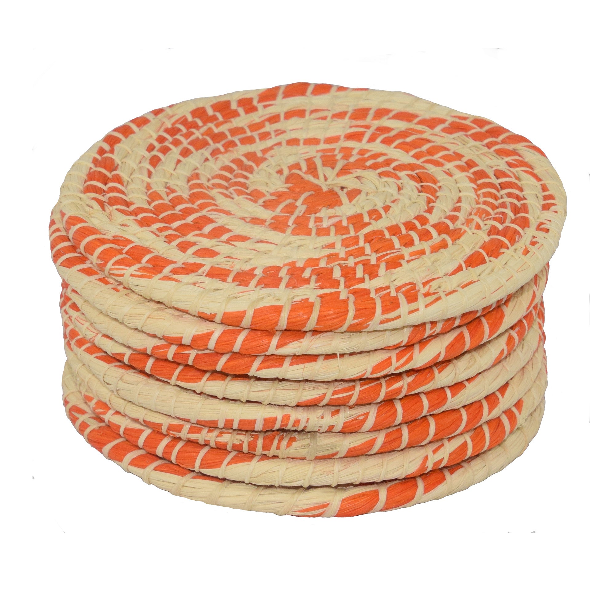 Chambira woven coasters with colored swirl- handmade by Peruvian artisans