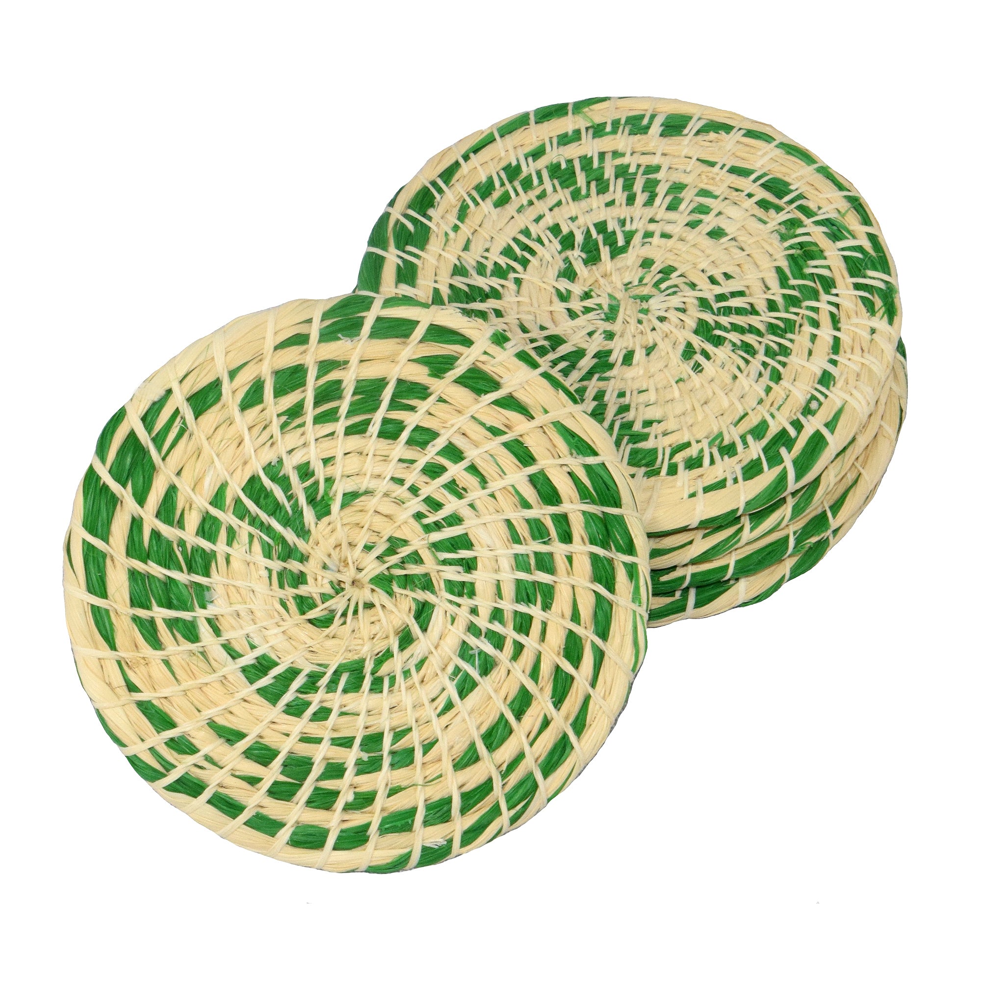 Chambira woven coasters with colored swirl- handmade by Peruvian artisans