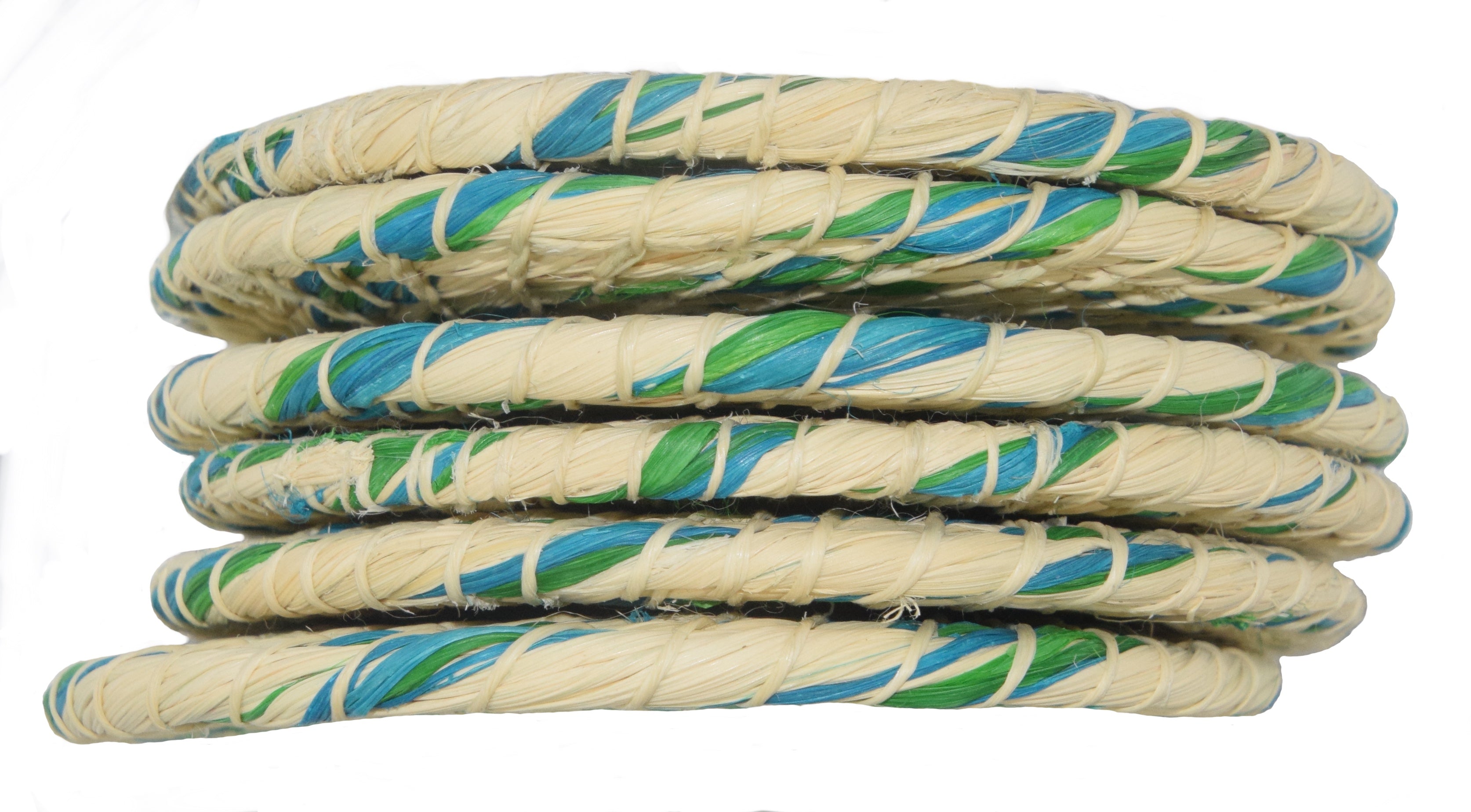 Chambira woven coasters with colored swirl- handmade by Peruvian artisans