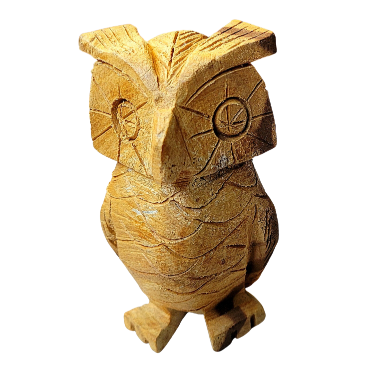 AROMATIC PALO SANTO WOOD OWL  FIGURE - FAIR -TRADE - CARVED BY PERUVIAN AMAZON ARTISAN