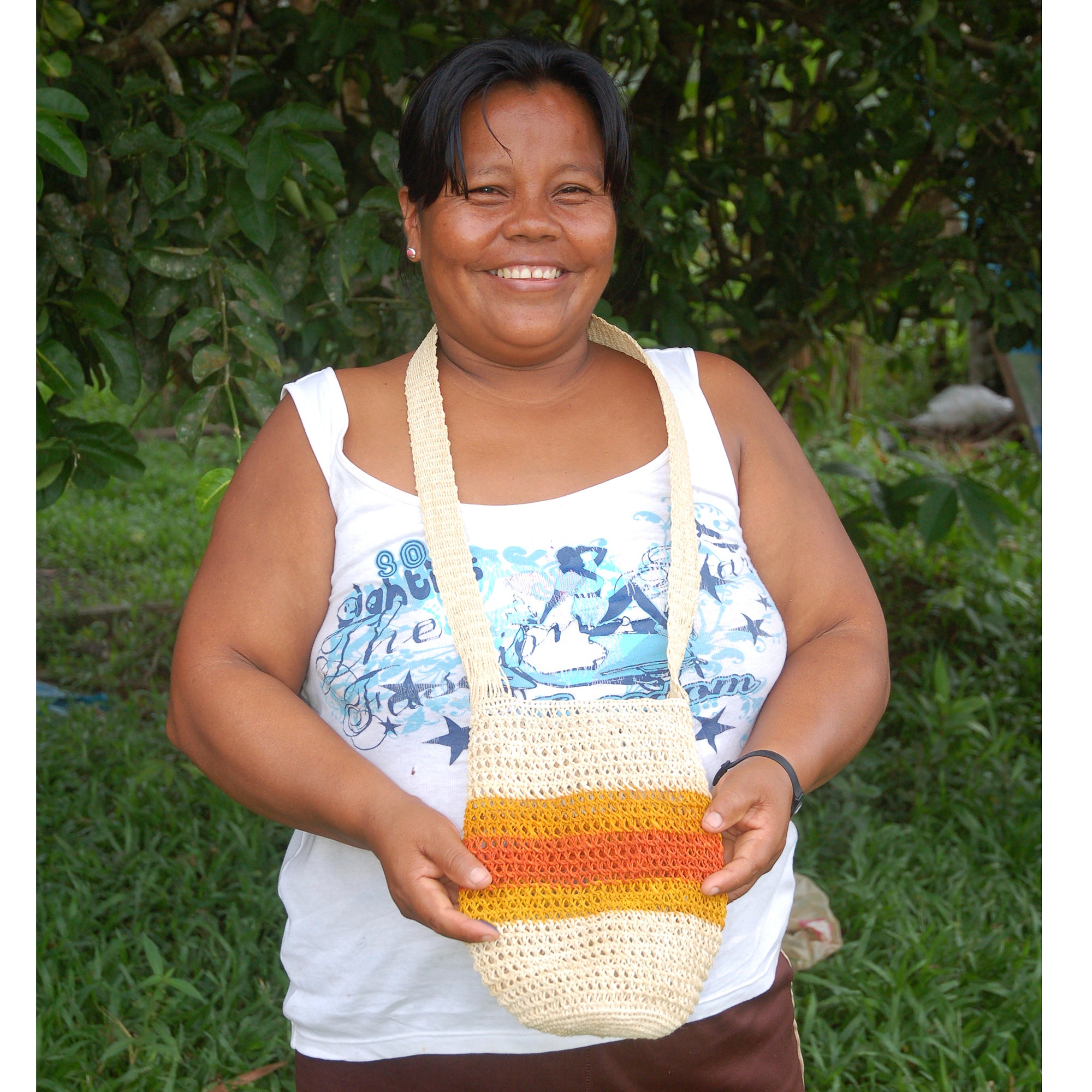 Fair-Trade Bottle Carrier/Wine Tote with orange and yellow bands