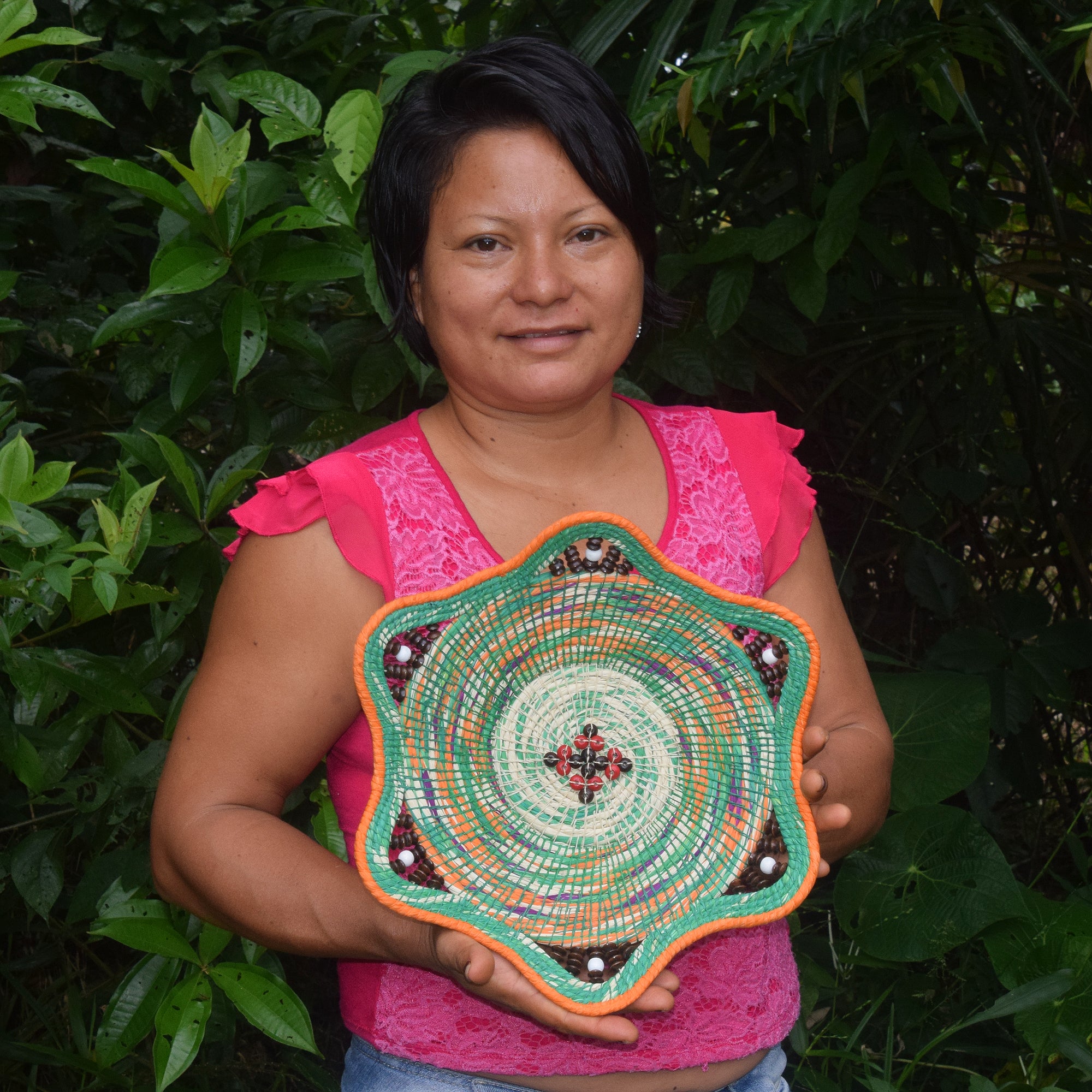 FOREST SUNSET - HANDMADE CHAMBIRA PALM FIBER BASKET - WOVEN BY ARTISAN FROM PERUVIAN AMAZON