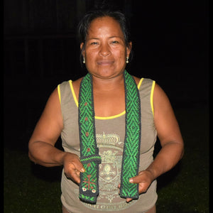 GS01C: Native artisan Monica Chichaco with Amazon green anaconda guitar strap -