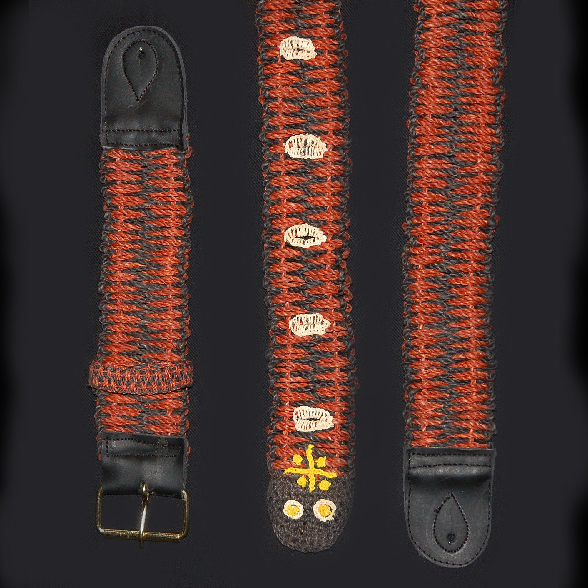 FAIR -TRADE HAND-MADE GUITAR STRAP - MAROON WITH BLACK STRIPE - WOVEN BY PERUVIAN AMAZON ARTISAN