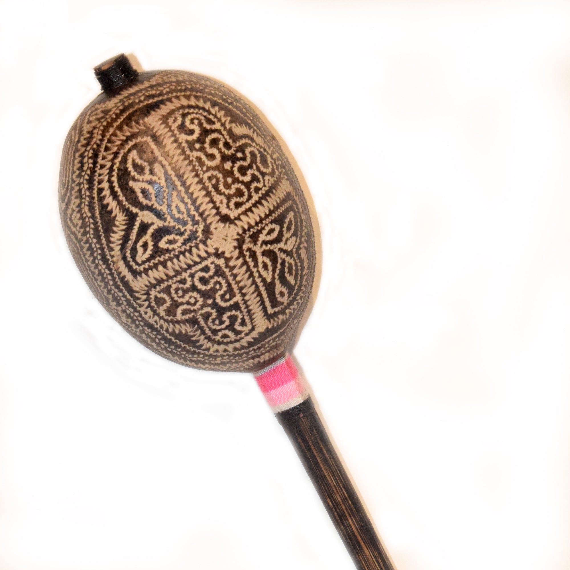 Shipibo geometric design Calabash maraca - made by Peruvian Amazon artisan