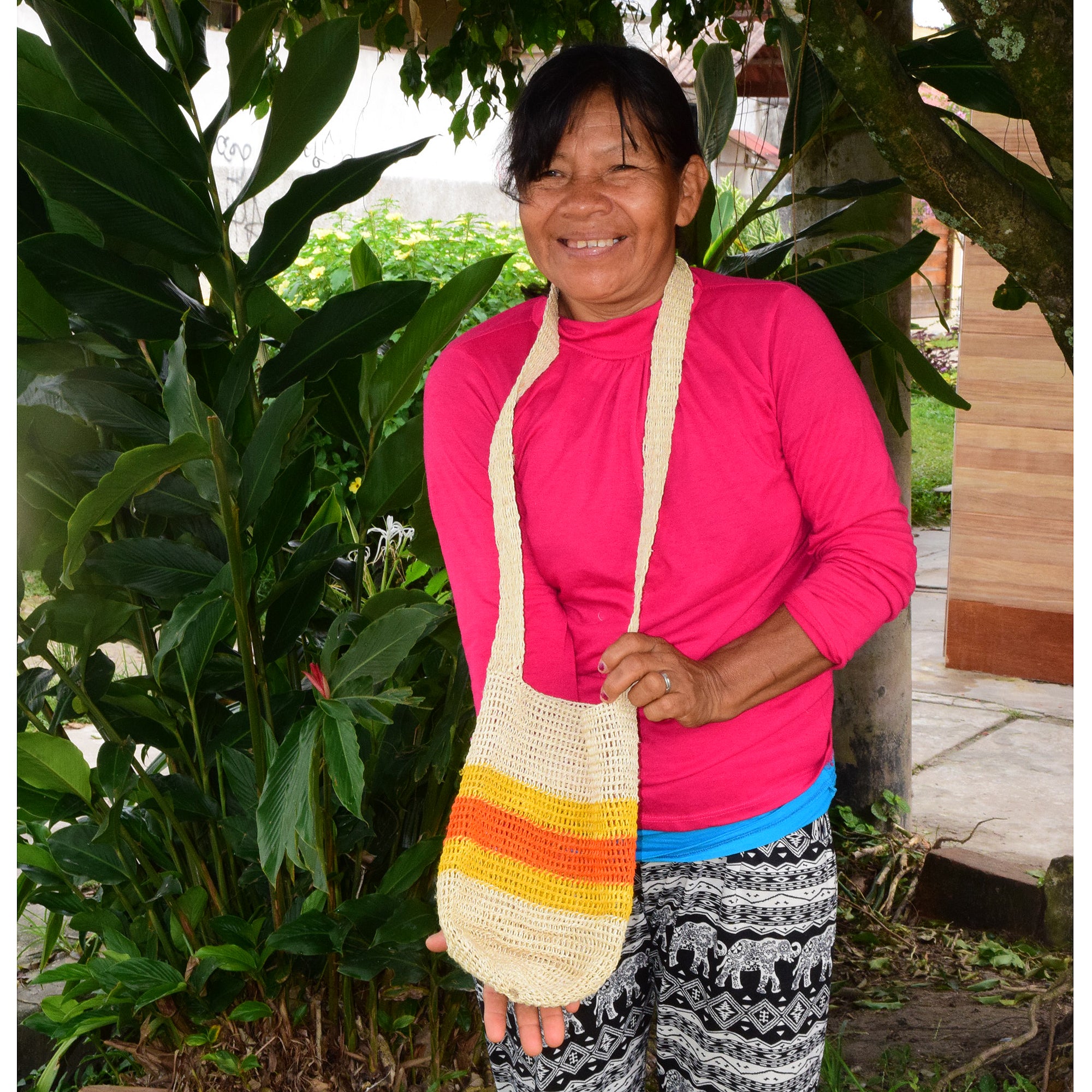 Fair-Trade Bottle Carrier/Wine Tote with orange and yellow bands