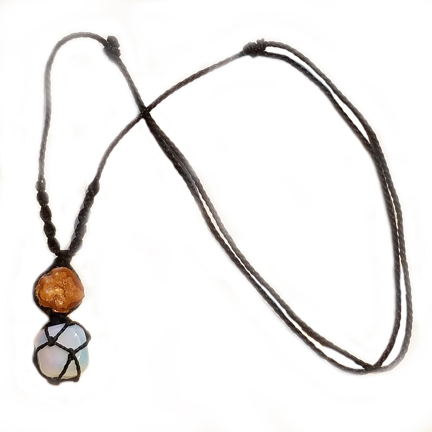 Ayahuasca vine and moonstone/opalite macrame necklace