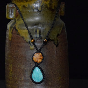 Ayahuasca vine and aquamarine Amazonite macrame necklace