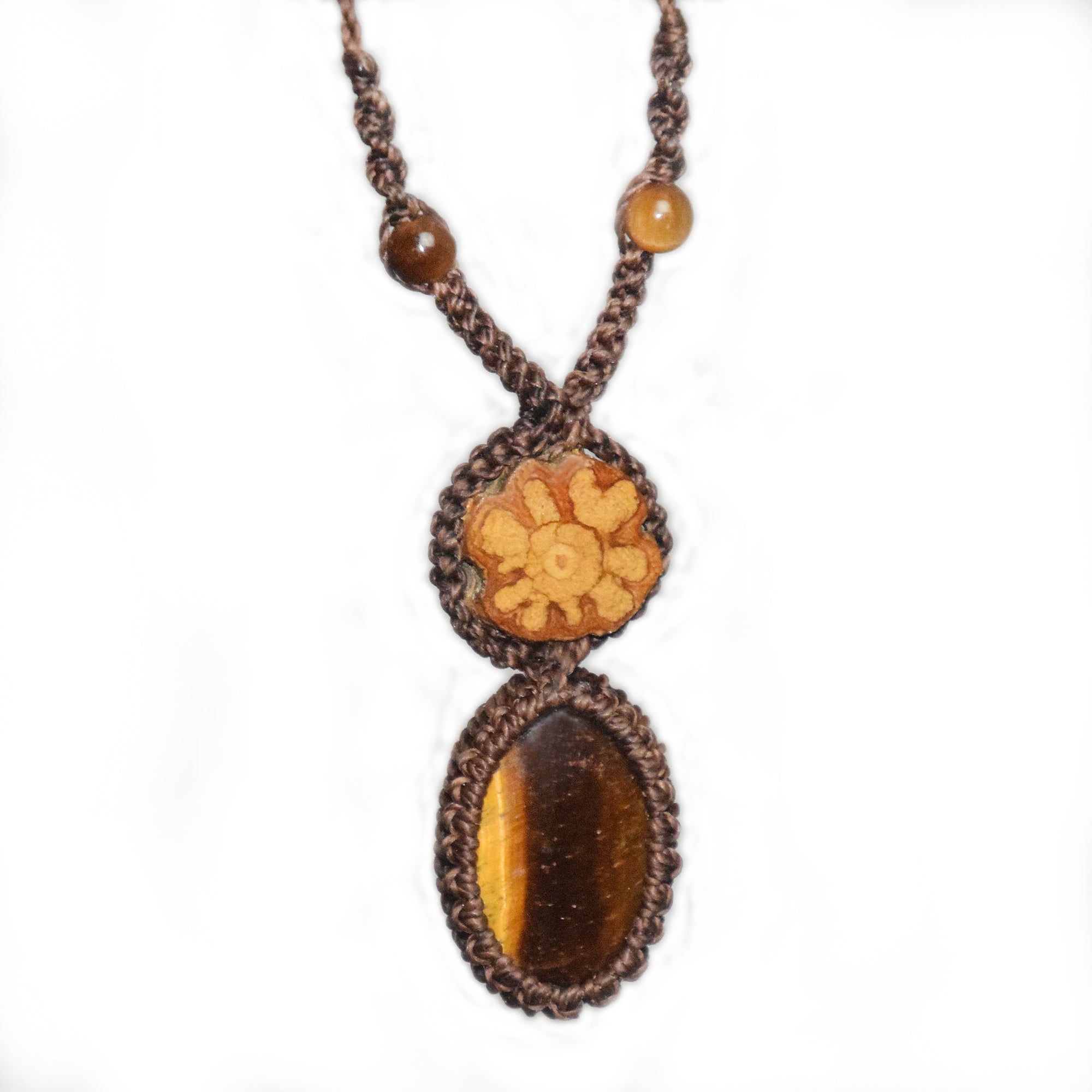 Ayahuasca vine and tiger eye macrame necklace