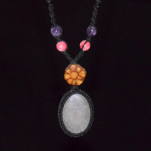 Ayahuasca vine and white quartz macrame necklace