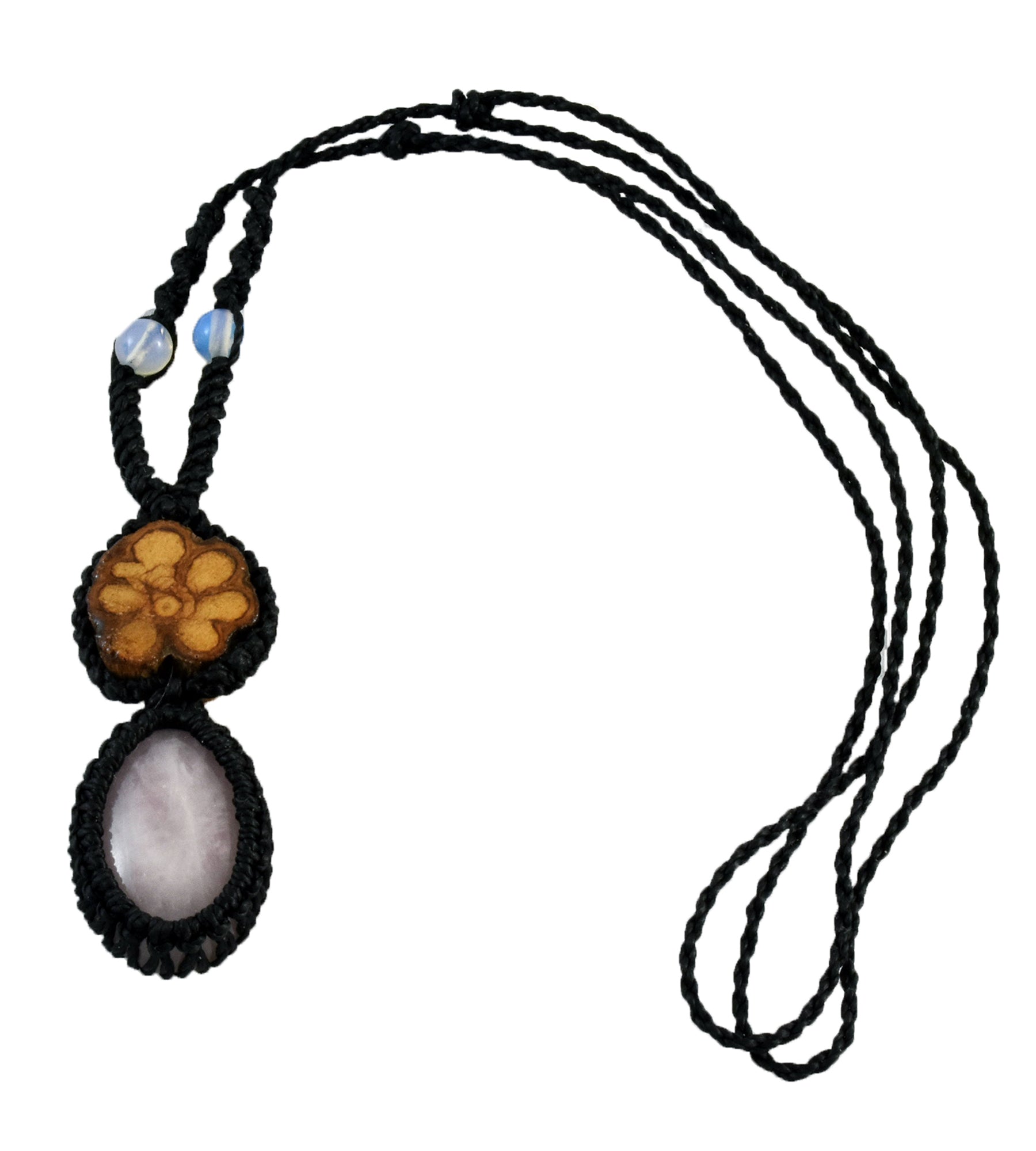 Ayahuasca vine and white quartz macrame necklace