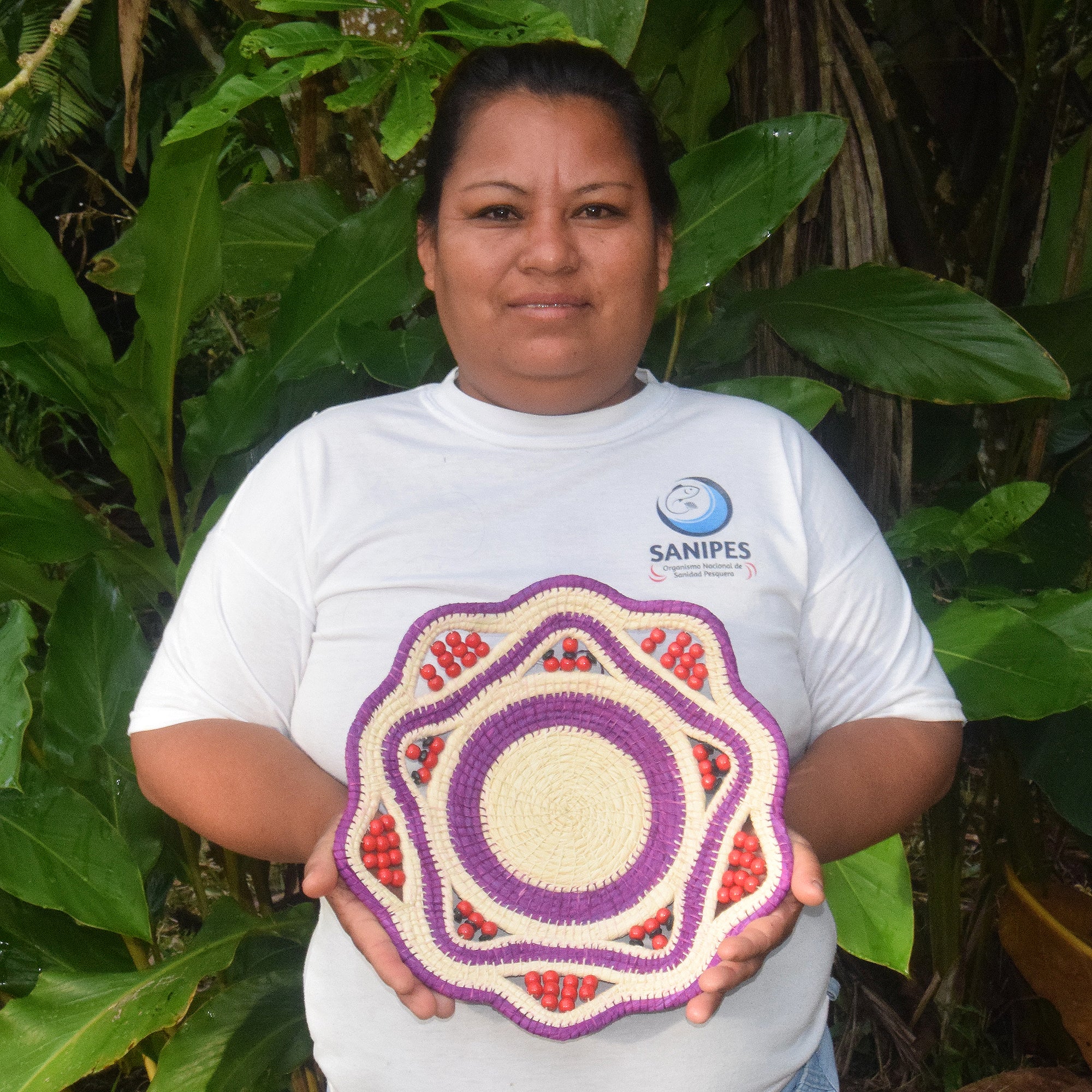 Purple and Cream Rings Decorative Basket- Fairtrade and Handmade by Peruvian Amazon Artisan