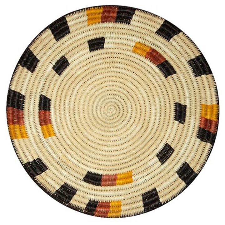 Woven hot pad (trivet) and center piece with earth-tone bands