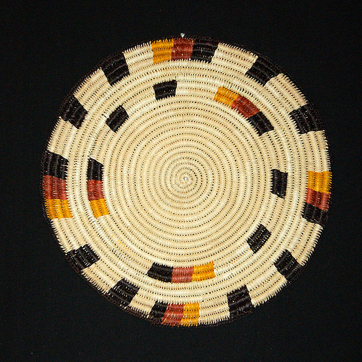 Woven hot pad (trivet) and center piece with earth-tone bands