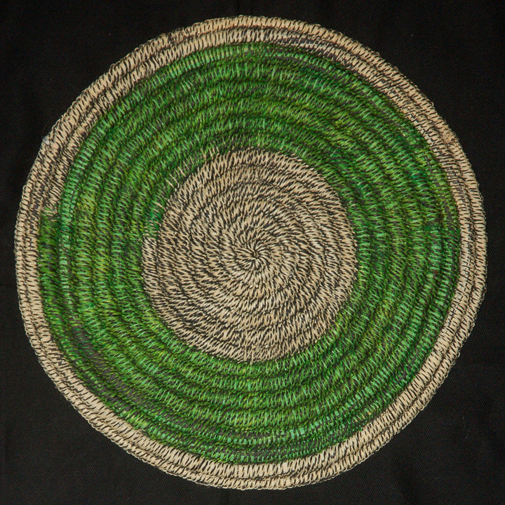 Woven hot pad (trivet) and center piece with blended green rings