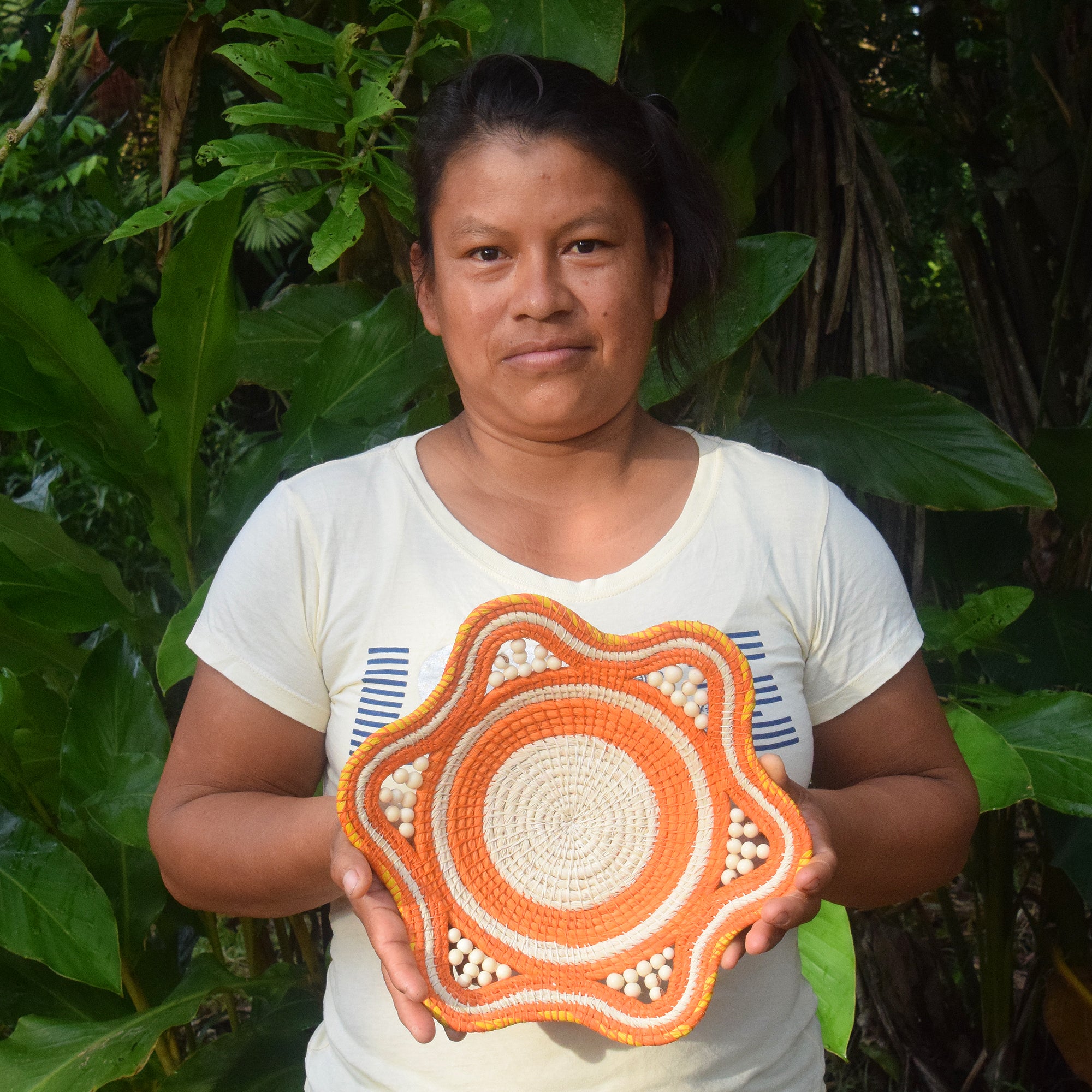 Peaches and Cream Handwoven Decorative Basket - Fair Trade and Hand Made by Peruvian Amazon Artisan