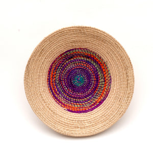 Elegant Decorative Basket in Natural Cream with a Multi-Colored Center