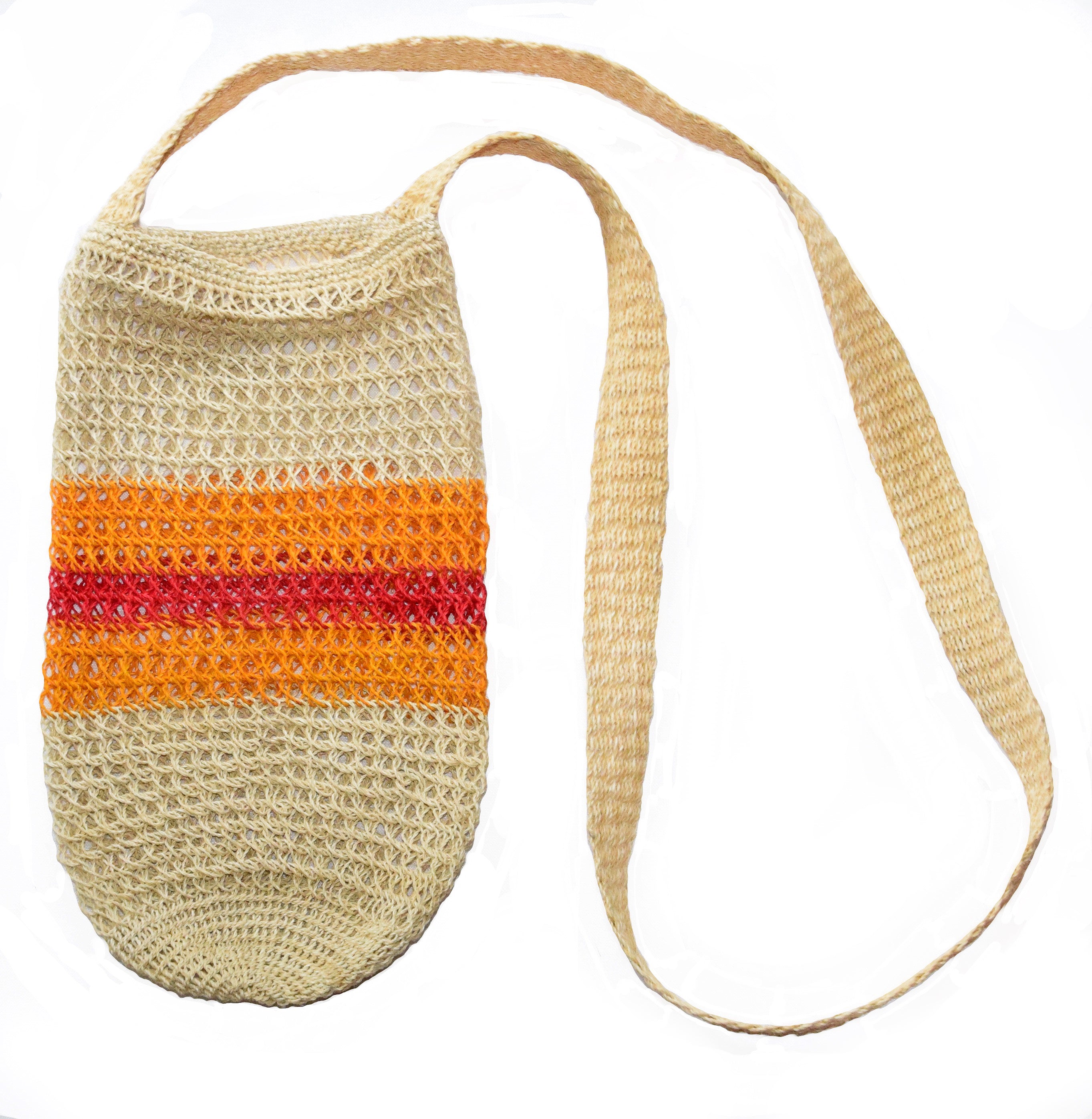 Fair-Trade Bottle Carrier/Wine Tote with orange and yellow bands