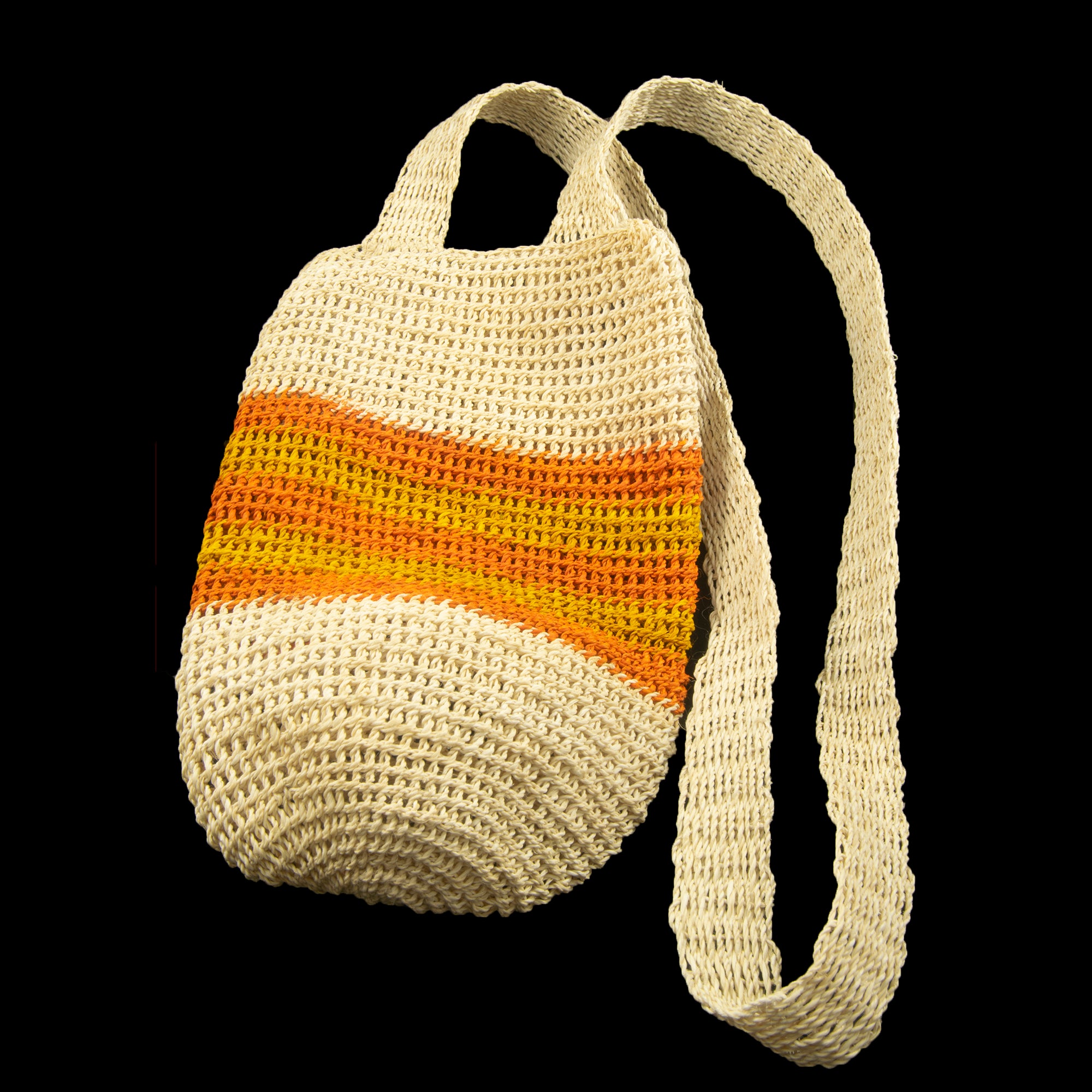 Fair-Trade Bottle Carrier/Wine Tote double orange and yellow bands