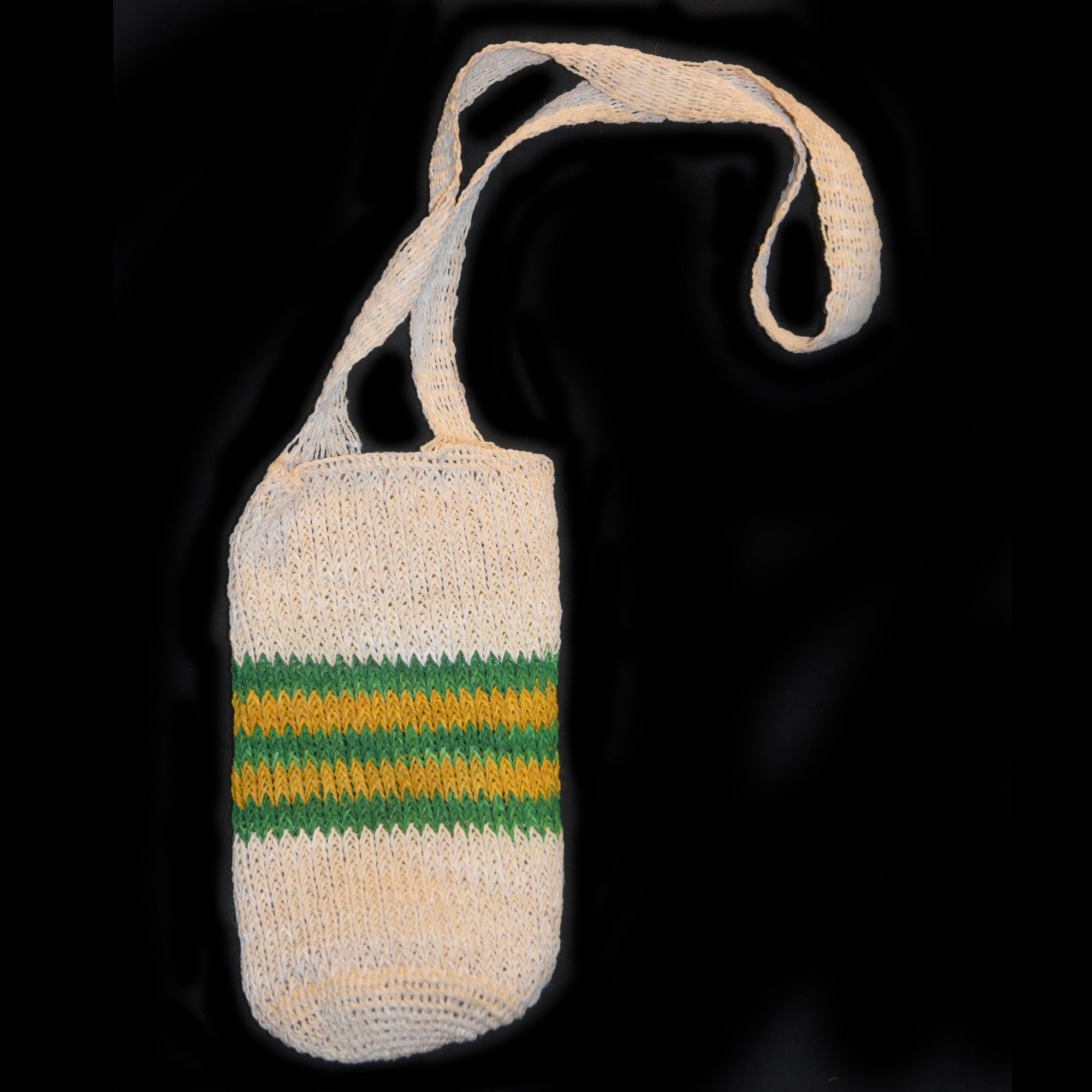 Fair-Trade Bottle Carrier/Wine Tote double green and yellow bands