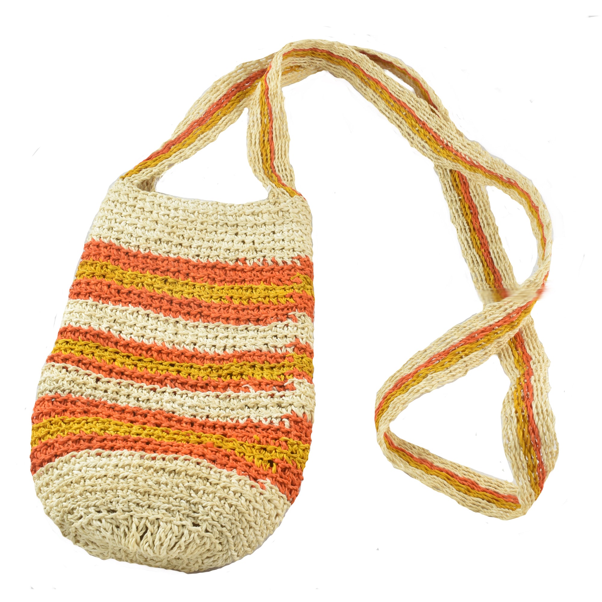 Fair-Trade Bottle Carrier/Wine Tote with orange and yellow double bands