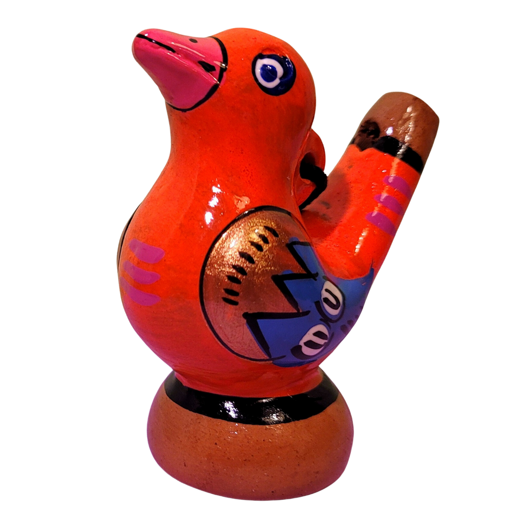 Colorful bird Ceramic water whistle from the Peruvian Amazon