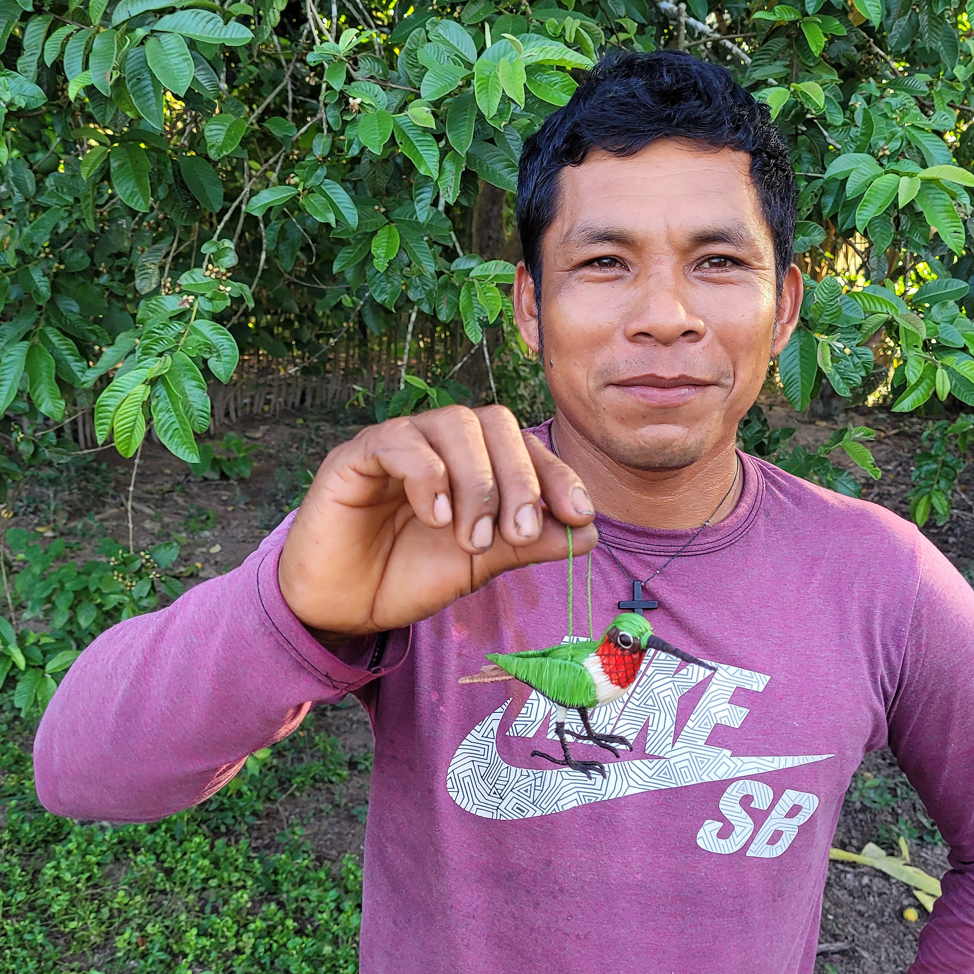 RUBY-THROATED HUMMINGBIRD FAIR TRADE ORNAMENT - WOVEN BY PERUVIAN AMAZON ARTISAN